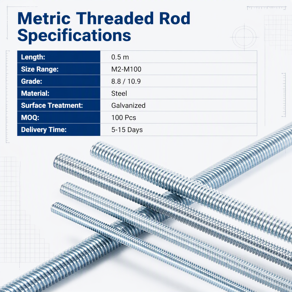 Carbon Steel Galvanized/Zinc Plated Metric Threaded Rods 0.5m NCP Thread Rod in Grade 10.9 and 8.8 D65mm Threaded Bars with Nuts specifications