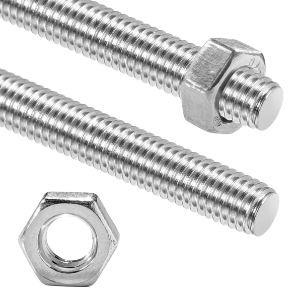 M6 M8 M10 Fully Threaded Rod Studs 300mm/11.8\" Long 304 Stainless Steel Cuttable Metric Screw Zinc for DIY