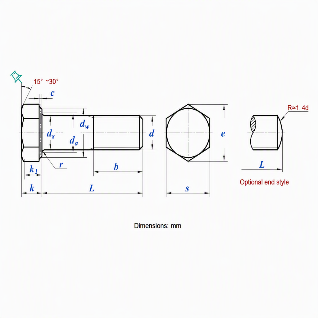 High Tensile Hex Head Bolt DIN933 Metric Thread Carbon Steel Black Coated M6 M8 M10 M12 M14 M16 M18 M20 M22 M24 M27 M30 M33 M36 specifications