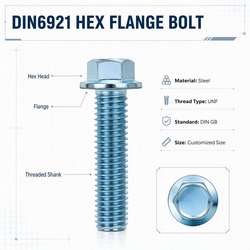 DIN6921 Flange Head Bolt Plain Finish Zinc Plated Hex Flange Bolt Water tank M20 X 1.5 X 80 Bolt Class 8 Serrated Flange Bolt specifications