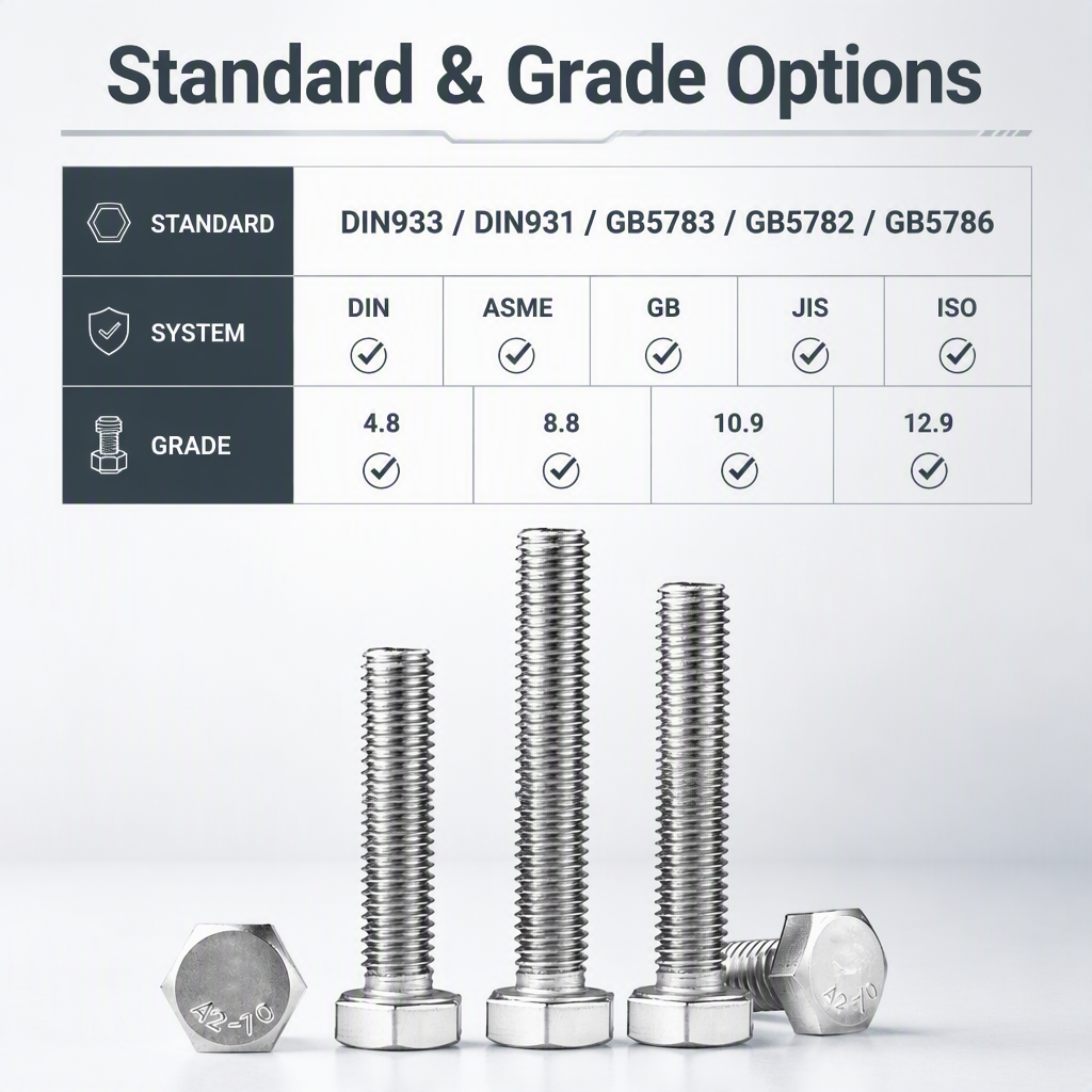 Bolts and Nuts M20-bolt-8.8 DIN933 Equivalent GB5783 Tbf 48 Bolt Ss304 Hex Bolt Ss 316 Nut and Bolt specifications