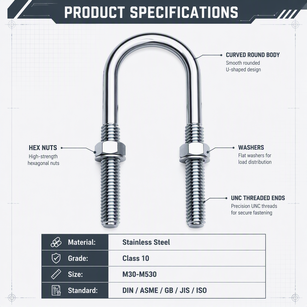 Stainless Steel SS304 Head UNC Thread Bolts Class 10 General Industry Accept Fasteners Galvanized U Bolt specifications